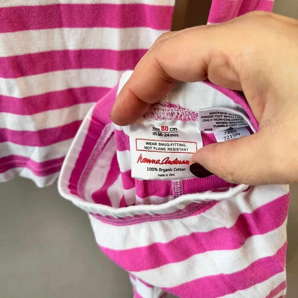 Hanna Andersson‎ Pink Striped Long John Pajama Set- Size 18-24m